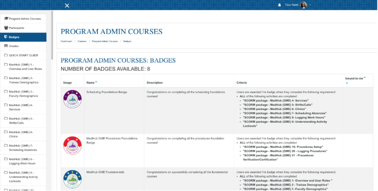 Program Admin Courses - Screenshot