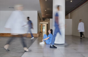 Stressed out nurse in hallway